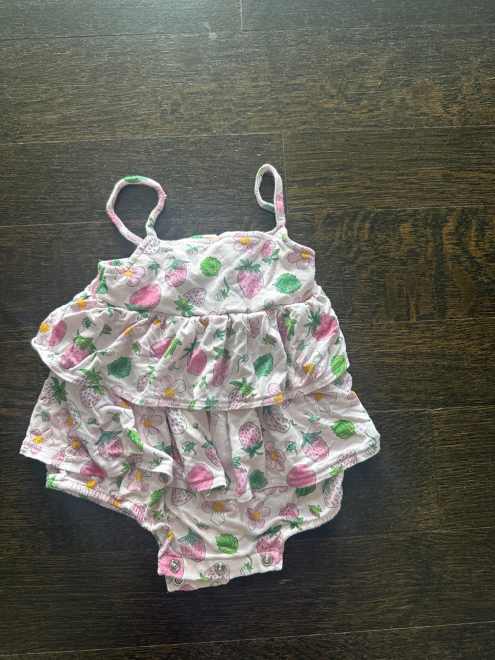 Posh Peanut Pink Strawberry Ruffle Romper